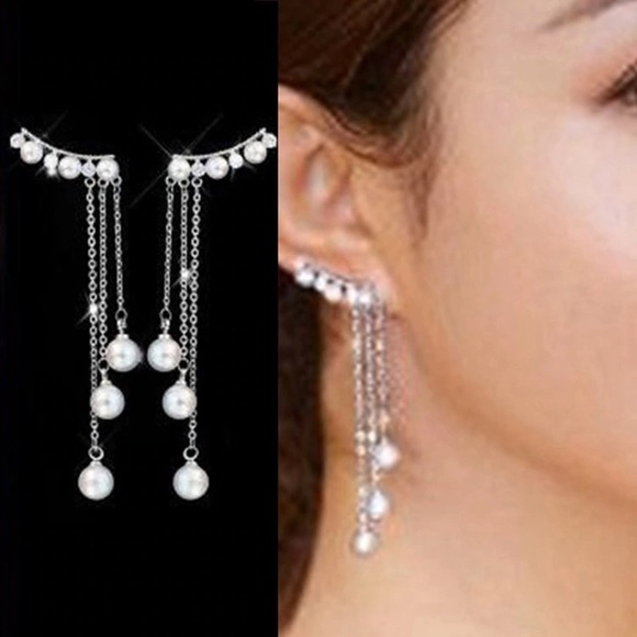 NEW!๐๐SILVERY CZ PEARL LOOK! SPARKLING DROPS๐๐ - Picture 7 of 8